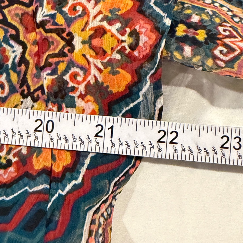 LOFT Midi Dress XL Teal Medallion Print Ruffle Split Neck Long Sleeve NEW - Picture 14 of 16